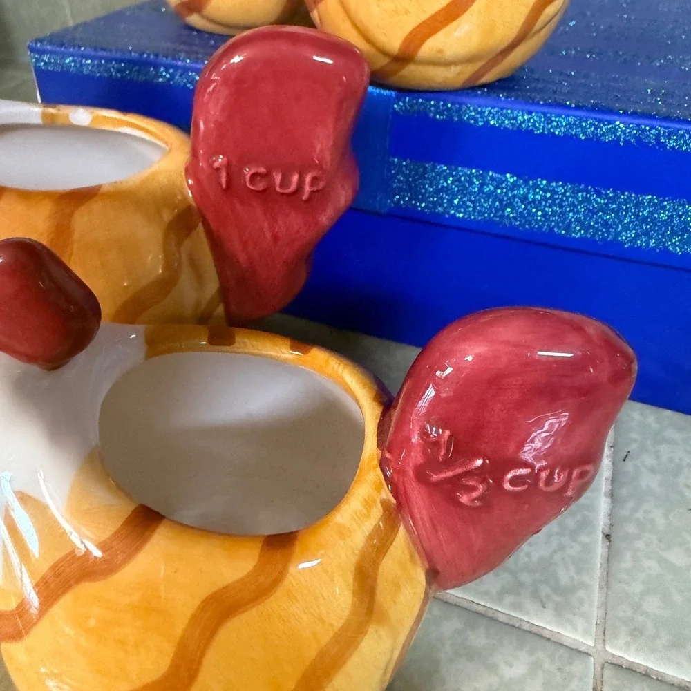 Ceramic Rooster Measuring Cups Set of 4 Farmhouse Kitchen Decor Yellow Red